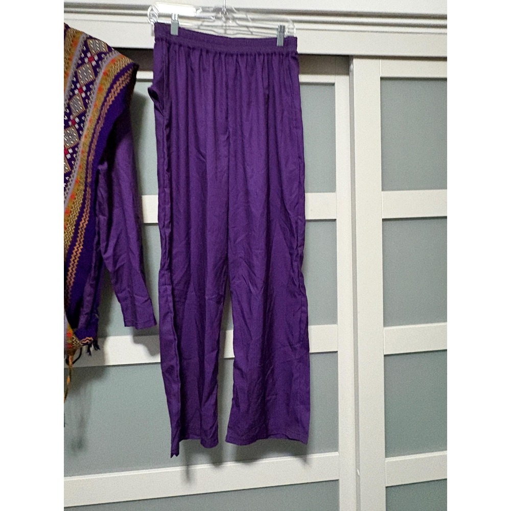 Turkmen Ladies 3 Piece Purple Pants set Scarf Geo Print sz L NEW - Picture 2 of 5